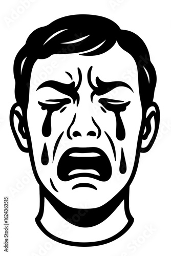Crying Man with Tears and Open Mouth - Emotional and Melancholy Illustration