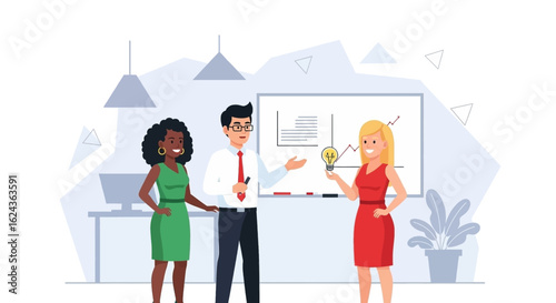 Diverse business team brainstorming new ideas, perfect for presentations on teamwork and innovation.
