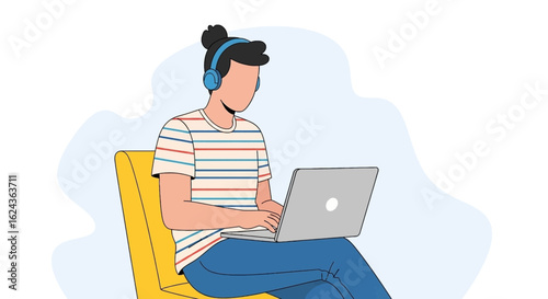 Person working on laptop, vector illustration perfect for websites and blog posts about remote work, technology or online learning.