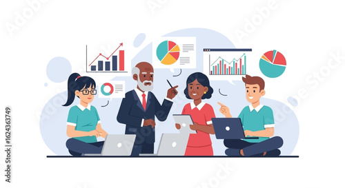 Diverse team collaborating on data analysis, perfect for reports, presentations, and websites.