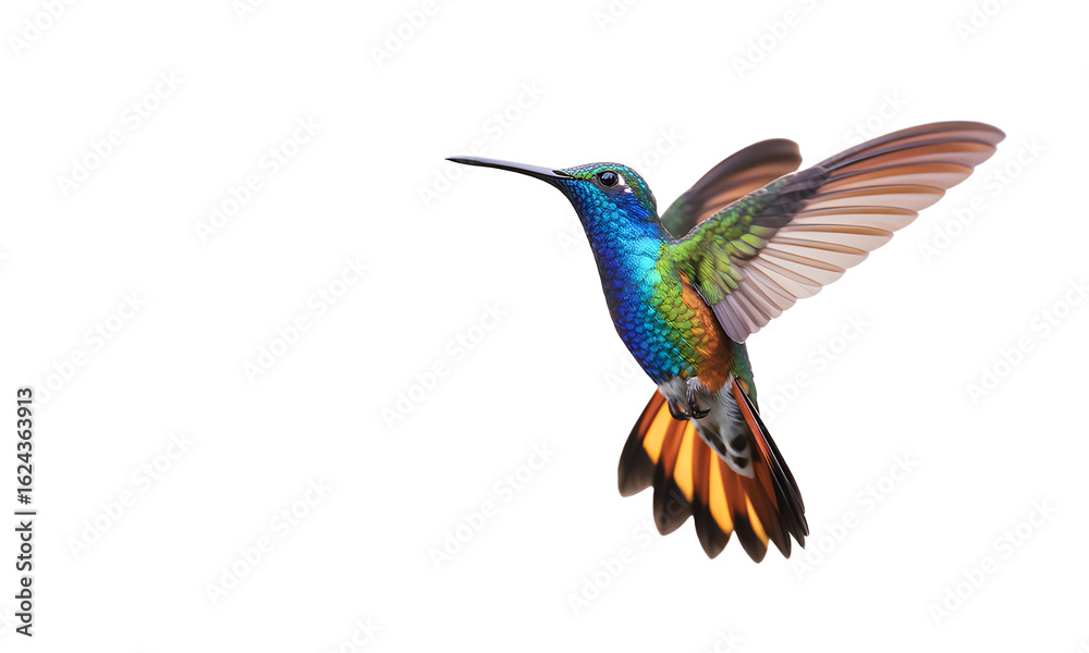 Fototapeta premium Colorful Hummingbird in Flight Wings Spread Vibrant Feathers