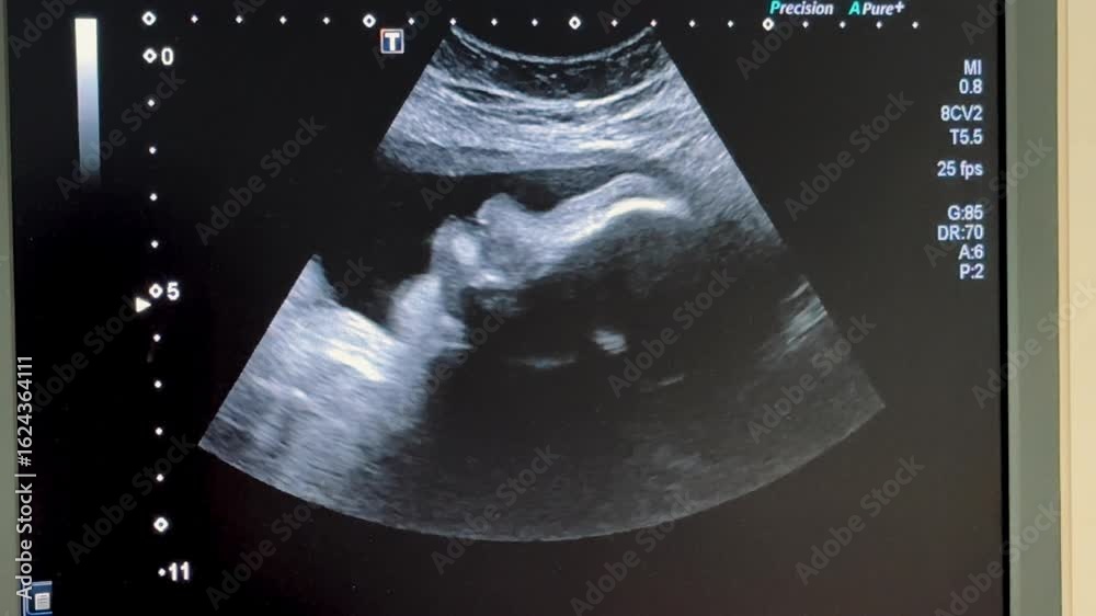2D Ultrasound display of 30 weeks pregnant. Fetus ultrasound image that ...