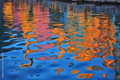 Rippled water reflecting vibrant colors