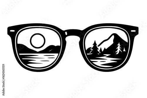 Sunglasses Reflecting Two Scenes - A Concept of Dual Perspective or Travel