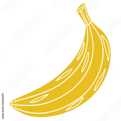 Stylized yellow banana with white outline and stripes