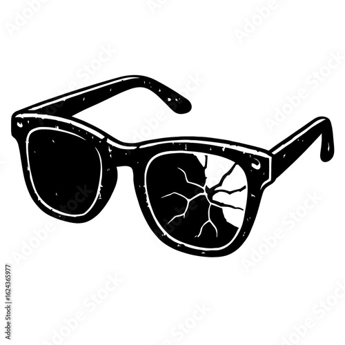 Broken sunglasses with a shattered lens for a grunge look