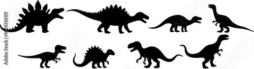 Dinosaur Silhouettes in Prehistoric Styles vector