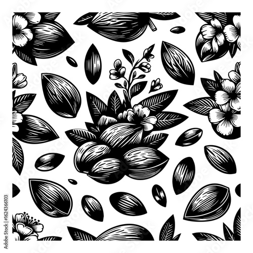 Black and White Almond Blossom Pattern