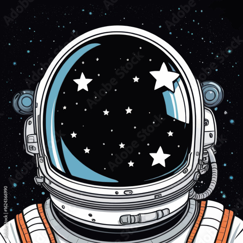 Astronaut Helmet Closeup with Starry Night Reflection