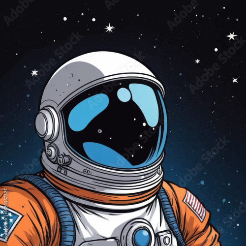 Detailed Astronaut Portrait with Helmet Reflecting the Starry Cosmos.