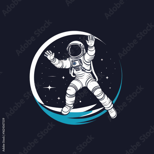Joyful Astronaut Floating in Space, Celestial Swirl