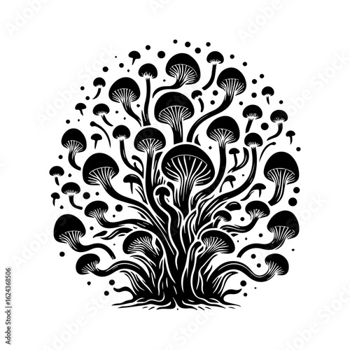 Black Silhouette Mushroom Cluster Design