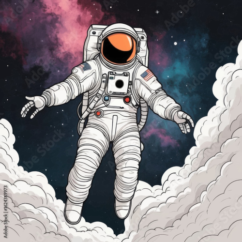 Astronaut Floating in Space Amidst Nebula Clouds