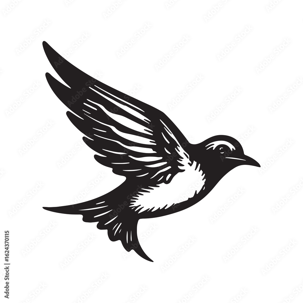 Obraz premium Elegant Black and White Illustration of a Bird in Flight