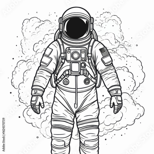 Detailed Line Art Illustration of an Astronaut in Space Suit