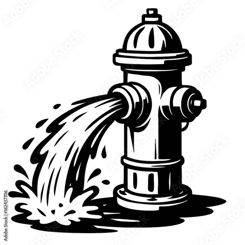 Fire Hydrant Gushing Water Graphic Vector - A Broken or Open Water Pipe