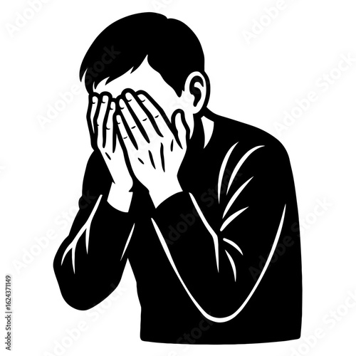 Person Hiding Face in Hands Graphic Vector - Symbolizing Shame, Sadness, or Despair
