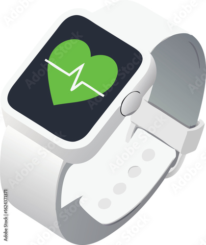 White smartwatch with green heart rate monitor wearable technology health monitor