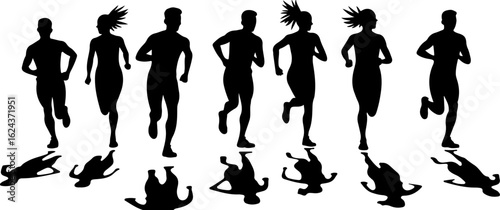  Running People Silhouettes in Motion vector bundle