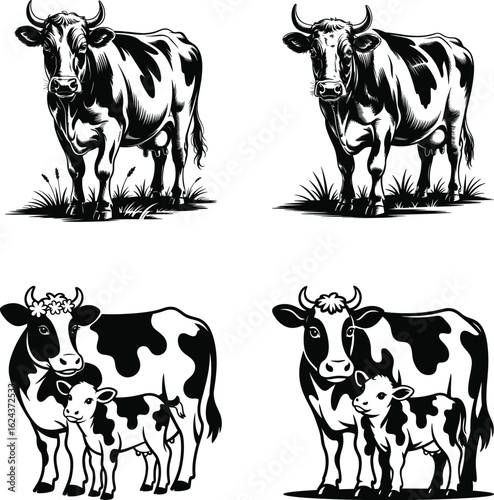 Cow Silhouette Vector Bundle – Farm Animal, Dairy Cattle, Livestock Clipart Set