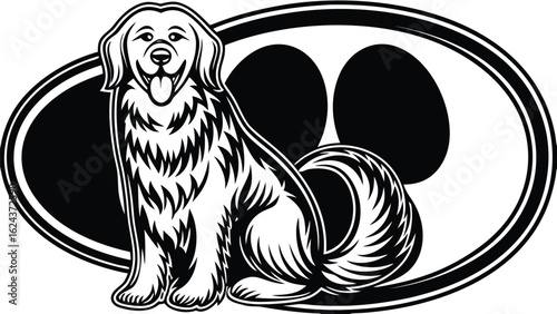 Black and white cartoon dog illustration with bold animal design elements