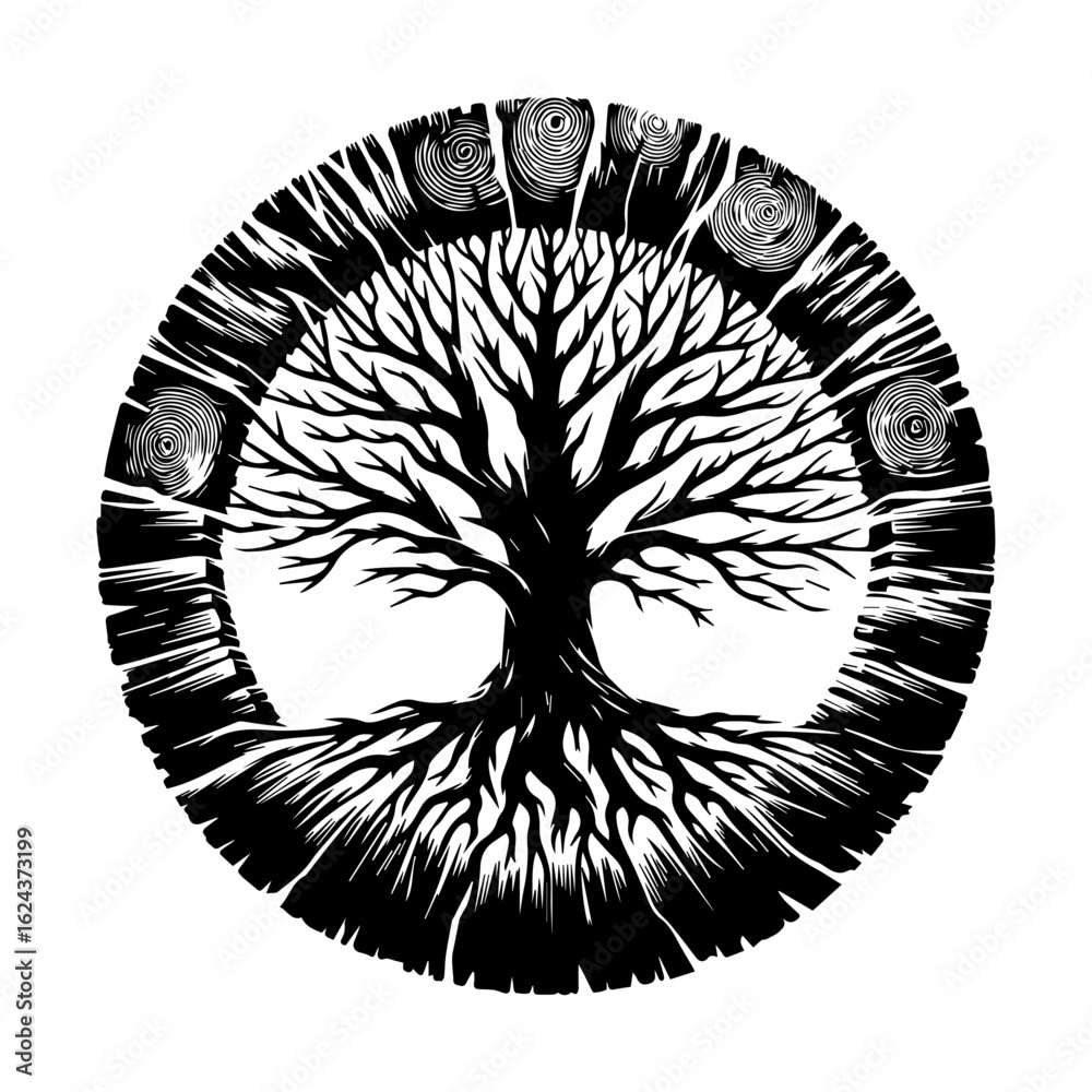 Obraz premium Stylized Black and White Tree of Life Symbol