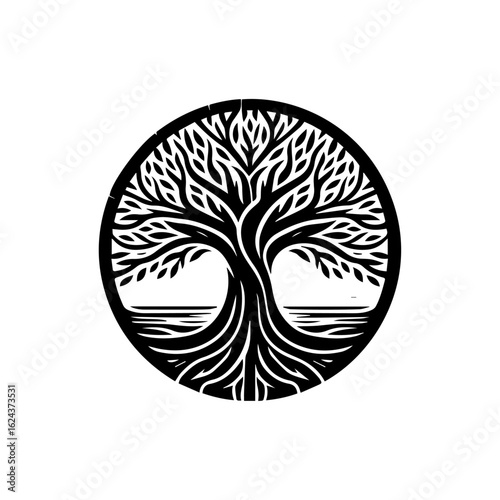Stylized Black Tree of Life Emblem
