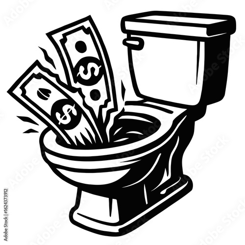 Money Being Flushed Down a Toilet - Wasteful Financial Concept