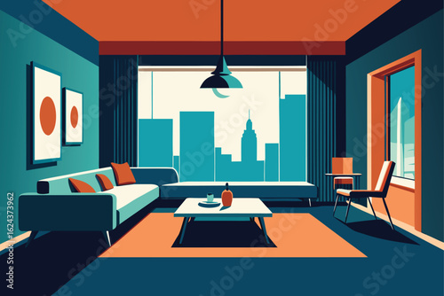 hotel suite interior with contemporary furnishings.eps