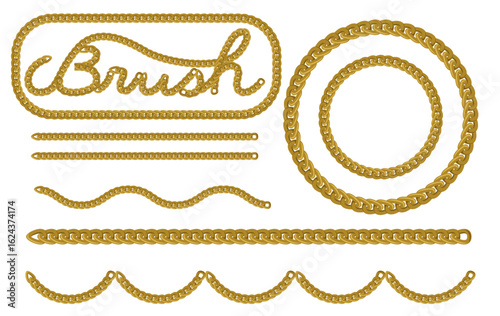 カスタマイズ可能な装飾チェーンのベクターパターンブラシ素材｜三角リングチェーン(Customizable Decorative Chain Vector Pattern Brush – Triangle Ring Chain)