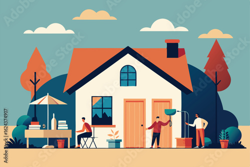 house with yard sale event vector showing signs  f.eps
