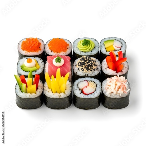 Assorted Sushi Rolls with Vibrant Ingredients – Japanese Cuisine for Menus, Blogs & Food Ads