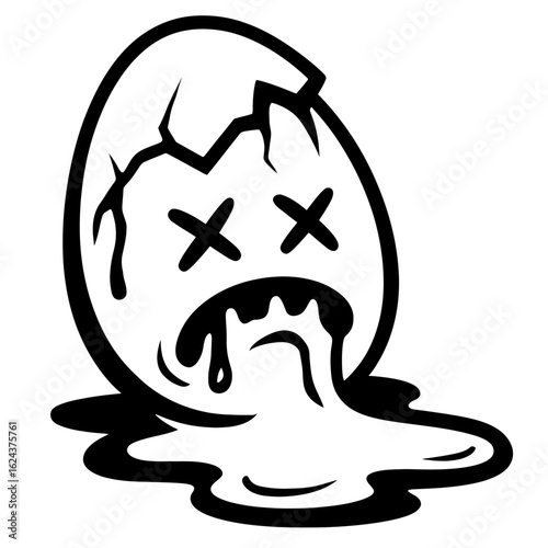 Cracked and Broken Egg with a Sad Face - Symbol for Failure and Disappointment