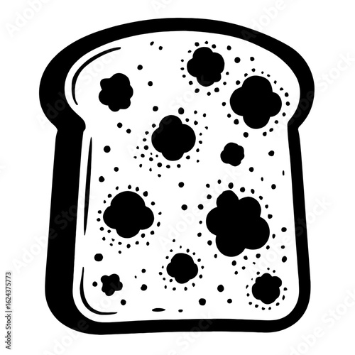 Moldy Slice of Bread with Fungus Spots - Spoiled and Expired Food
