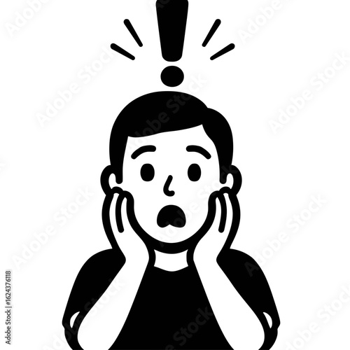 Shocked Person with Hands on Face - Exclamation Mark Above Head Vector Illustration