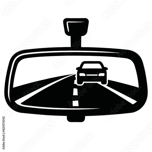Rearview Mirror with Car on Road Vector - Driving and Transportation