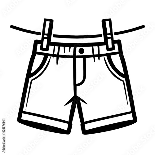 Shorts Hanging on a Clothesline Vector - Laundry and Summer Apparel