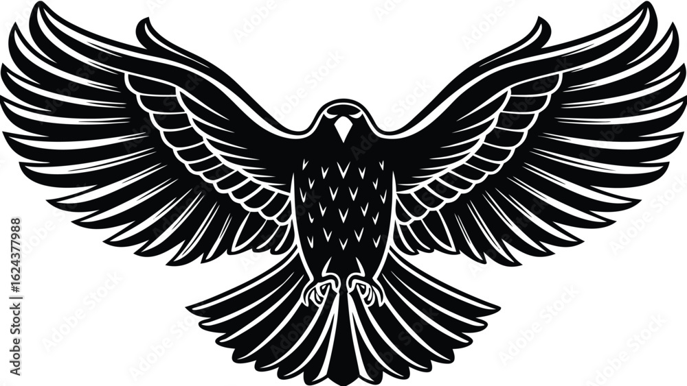 Obraz premium Flying eagle with outstretched wings silhouette vector design