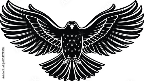 Flying eagle with outstretched wings silhouette vector design
