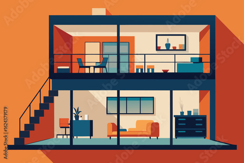 interior layout of multi story house  .eps