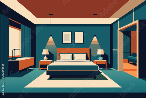 interior vector of a hotel suite with premium bedd.eps