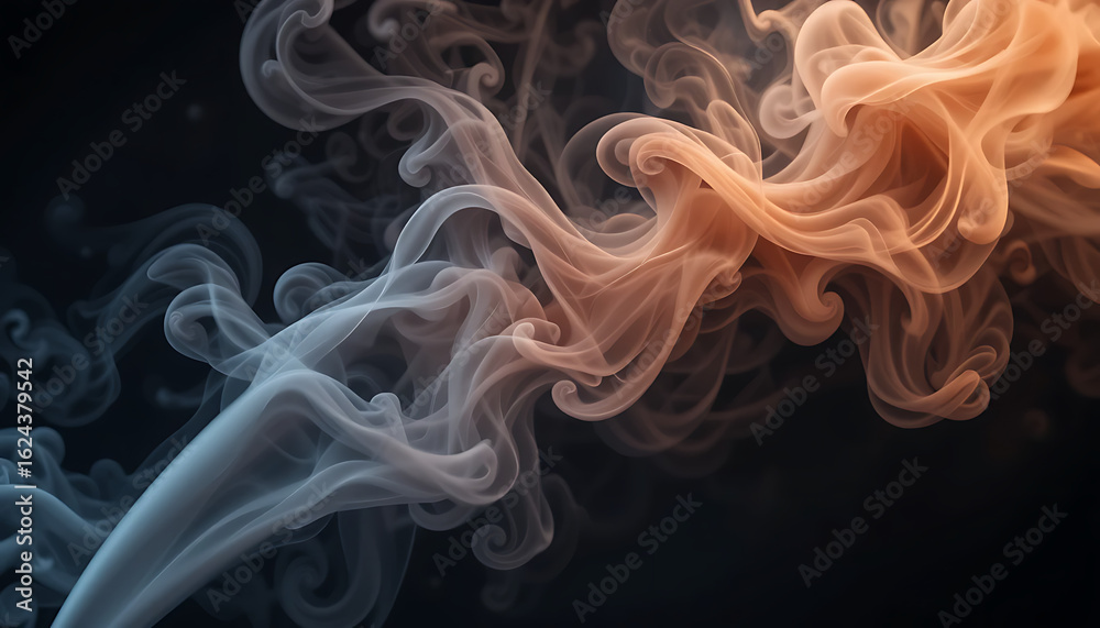 Fototapeta premium Abstract wisps of smoke or ink in shades of white and blue, creating a fluid, swirling motion against a dark background. 4K and HD image.