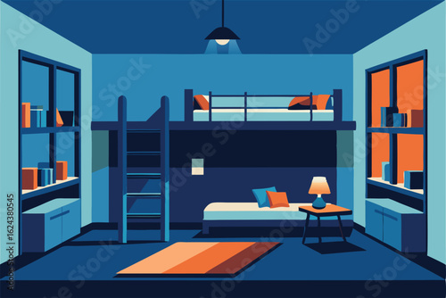 kids  bedroom with bunk beds  toys  bookshelves  a.eps