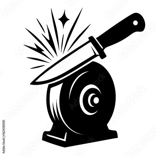 Knife Sharpening on Grindstone - Tool and Industrial Process Symbol
