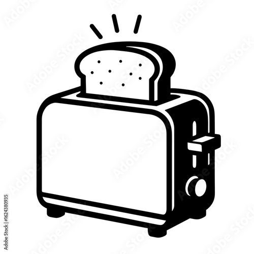 Black and White Vector of a Toaster with Toast Popping Out