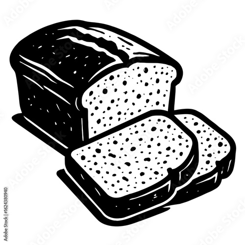 Black and White Vector of a Loaf of Sliced Bread