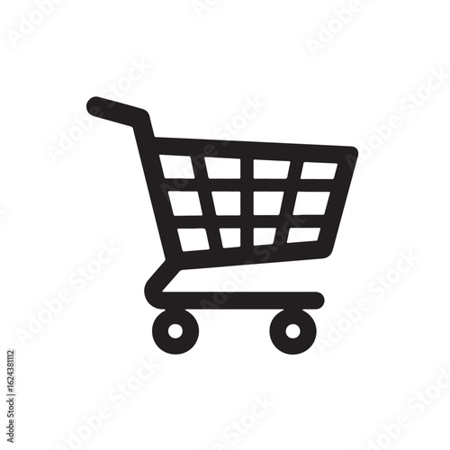 E-commerce shopping cart icon, line art silhouette vector, symbol on white background