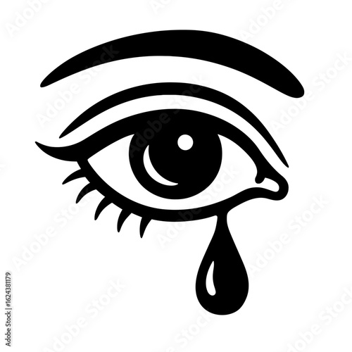Stylized Human Eye Crying with a Single Tear Drop Vector