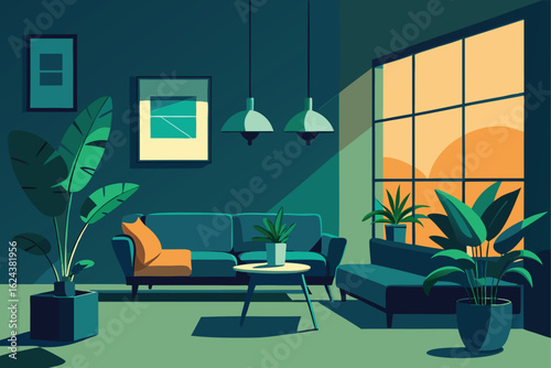 living room filled with indoor plants  .eps