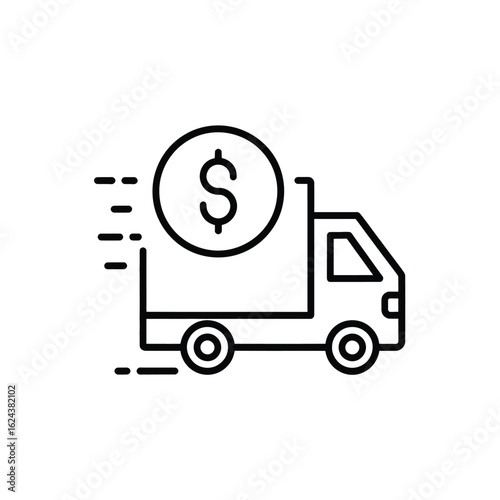Delivery truck with dollar coin icon